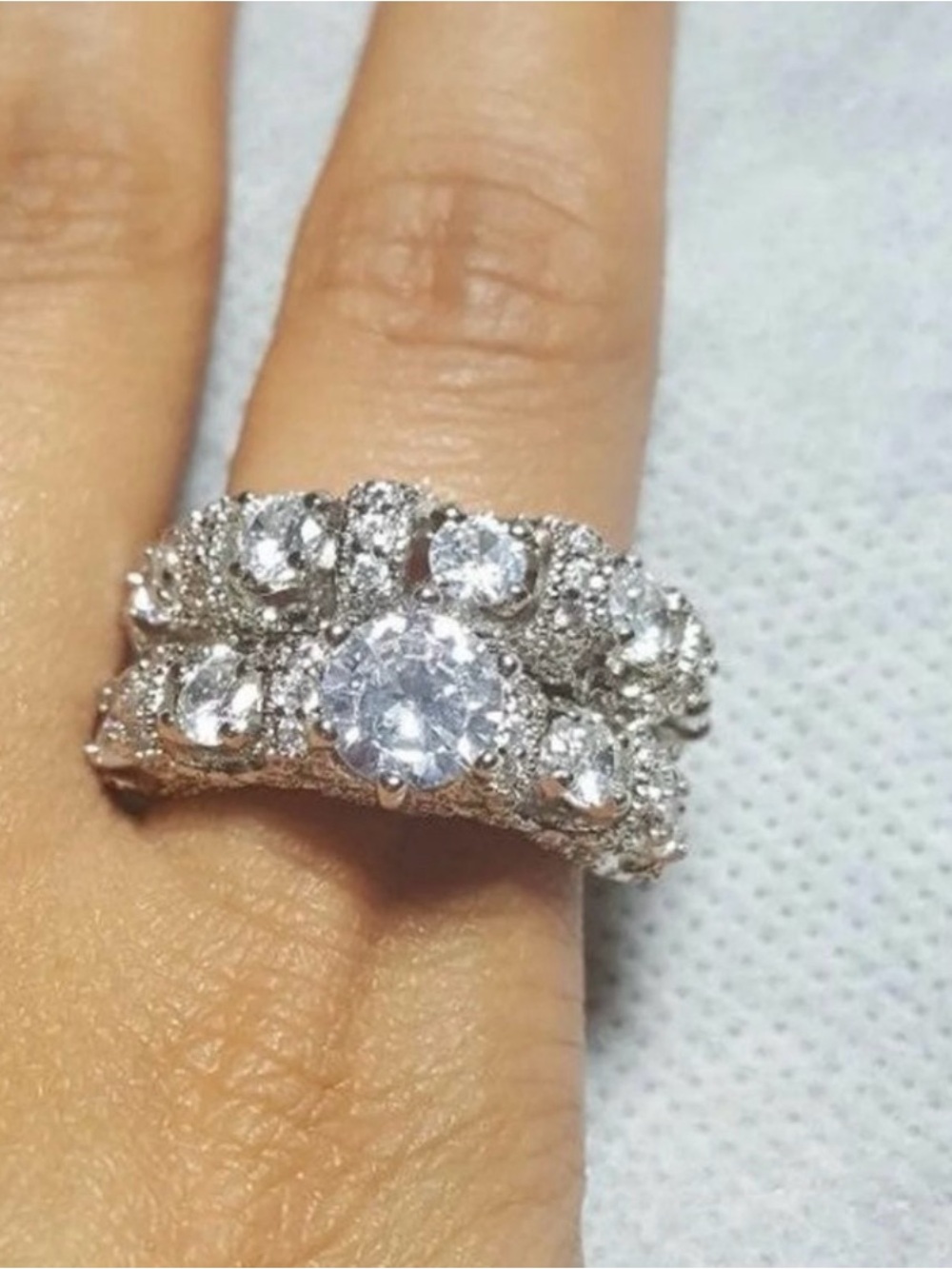 Classic Silver-Tone Crystal Statement Ring - Sparkling White Stones